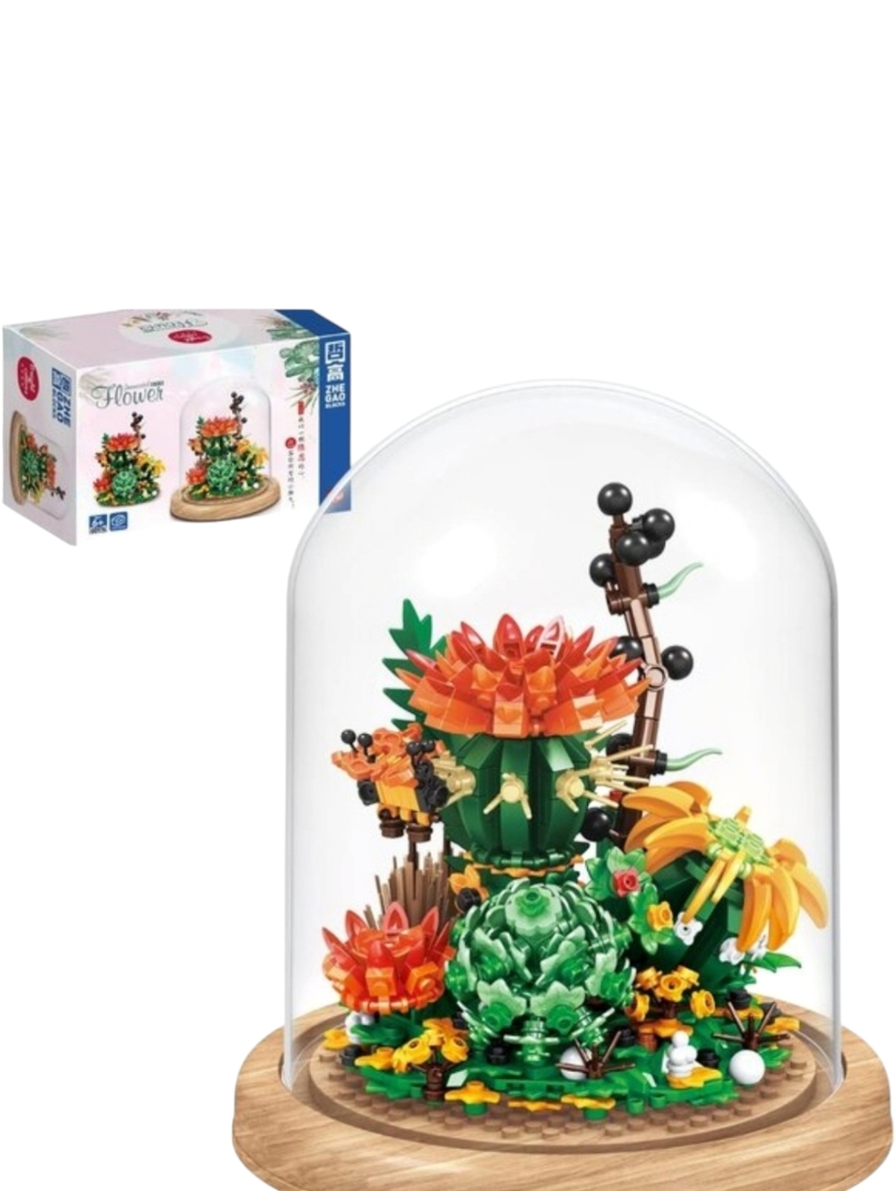 Blossom Bricks Eternal Flower Cactus Succulents + Dome NEW, *Not LEGO Compatible